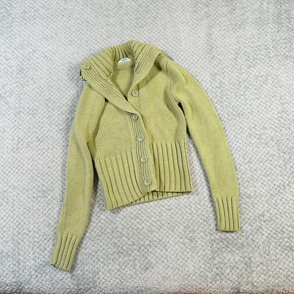Vintage Y2K Old Navy Lime Green Crop Cable Knit Button Down Cardigan Sweater - Picture 1 of 6